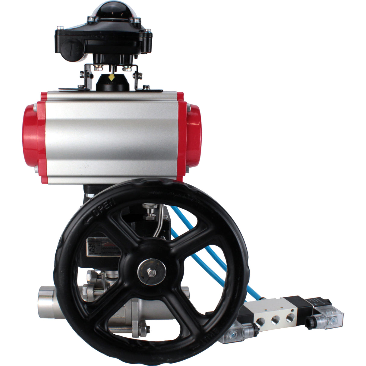 Ball valves Elephant BV3131P(3pc)-FP-W-ISO-H LONG DN50-150 full bore, body - stainless steel 304, welded, with pneumatic actuator PA-DA, pneumatic distributor 4V320-10 220V, MON gearbox and block limit switches APL-210N