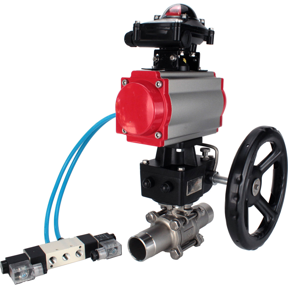 Ball valves Elephant BV3131P(3pc)-FP-W-ISO-H LONG DN50-150 full bore, body - stainless steel 304, welded, with pneumatic actuator PA-DA, pneumatic distributor 4V320-10 220V, MON gearbox and block limit switches APL-210N