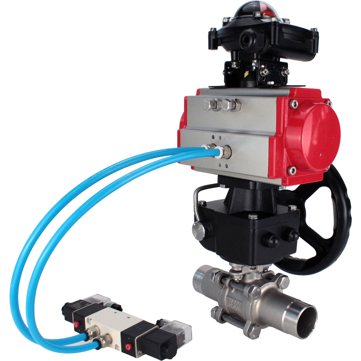 Ball valves Elephant BV3131P(3pc)-FP-W-ISO-H LONG DN50-150 full bore, body - stainless steel 304, for welding, with PA-DA pneumatic actuator, pneumatic distributor 4V320-08 220V, MON gearbox and block limit switches APL-210N