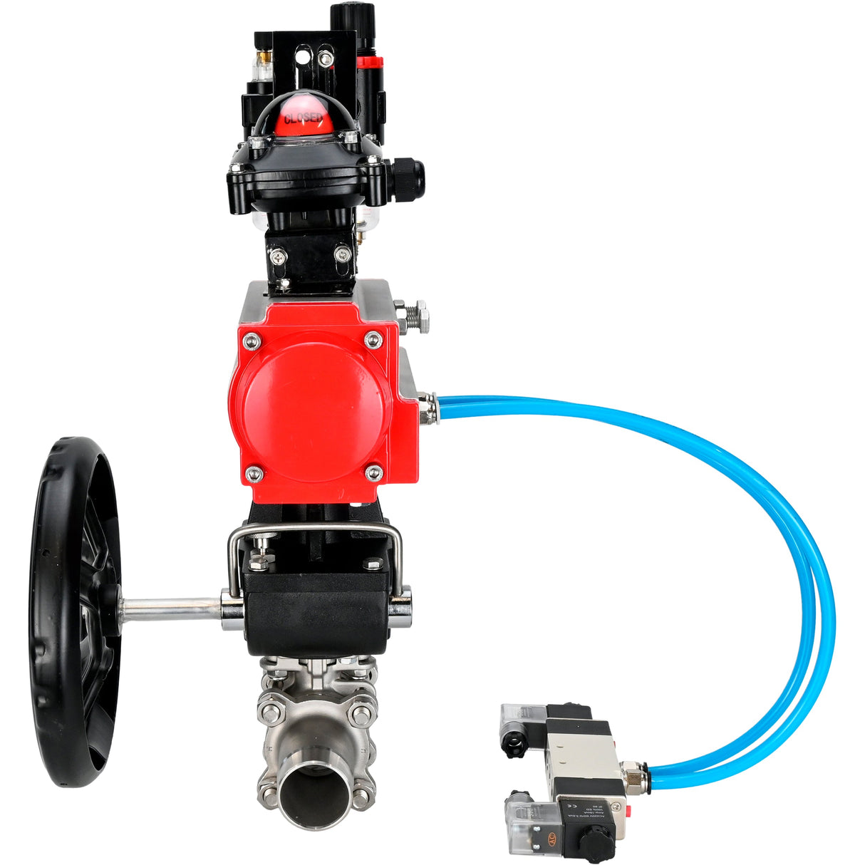 Vannes à boisseau sphérique Elephant BV3232P(3pc)-FP-W-ISO-H LONG DN50-150 passage intégral, corps - acier inoxydable 316, à souder, avec actionneur pneumatique PA-DA, distributeur pneumatique 4V320-08 220V, réducteur MON, BKV APL-210N et BPV AFC2000