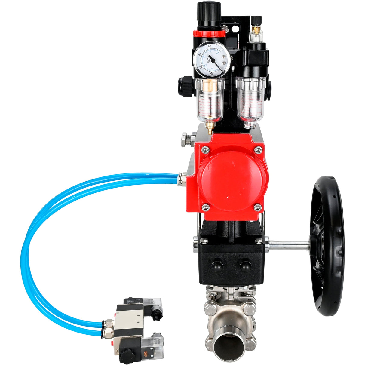Vannes à boisseau sphérique Elephant BV3131P(3pc)-FP-W-ISO-H LONG DN50-150 passage intégral, corps - acier inoxydable 304, à souder, avec actionneur pneumatique PA-DA, distributeur pneumatique 4V320-10 220V, réducteur MON, BKV APL-210N et BPV AFC2000