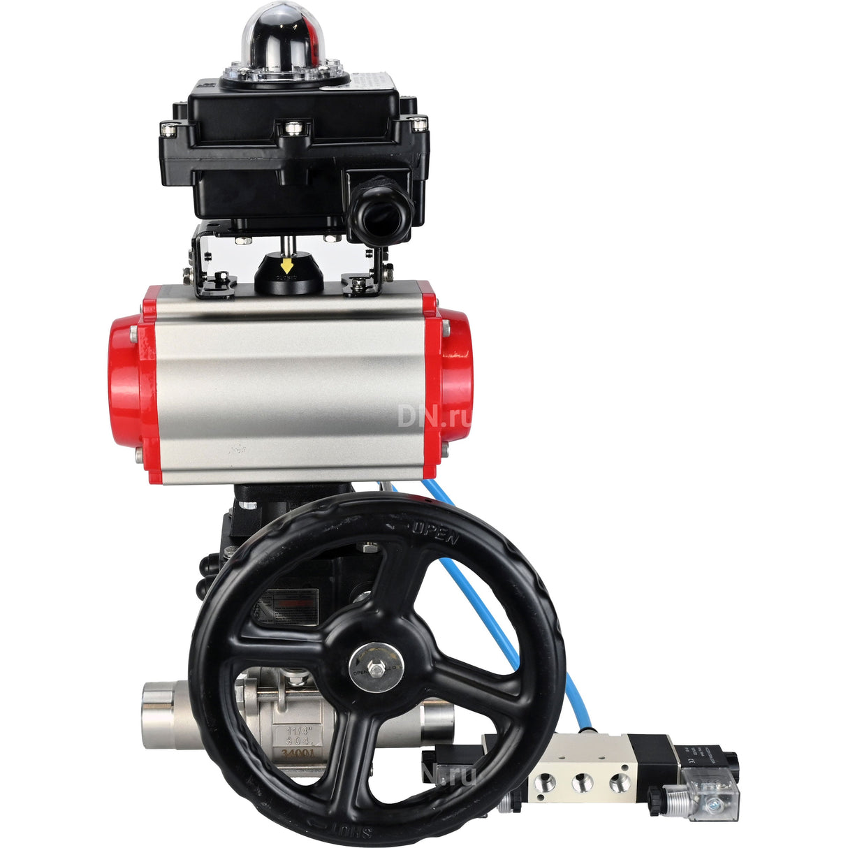 Ball valves Elephant BV3232P(3pc)-FP-W-ISO-H LONG DN50-150 full bore, body - stainless steel 316, for welding, with PA-DA pneumatic actuator, pneumatic distributor 4V320-08 220V, MON gearbox and block limit switches APL-410N EX