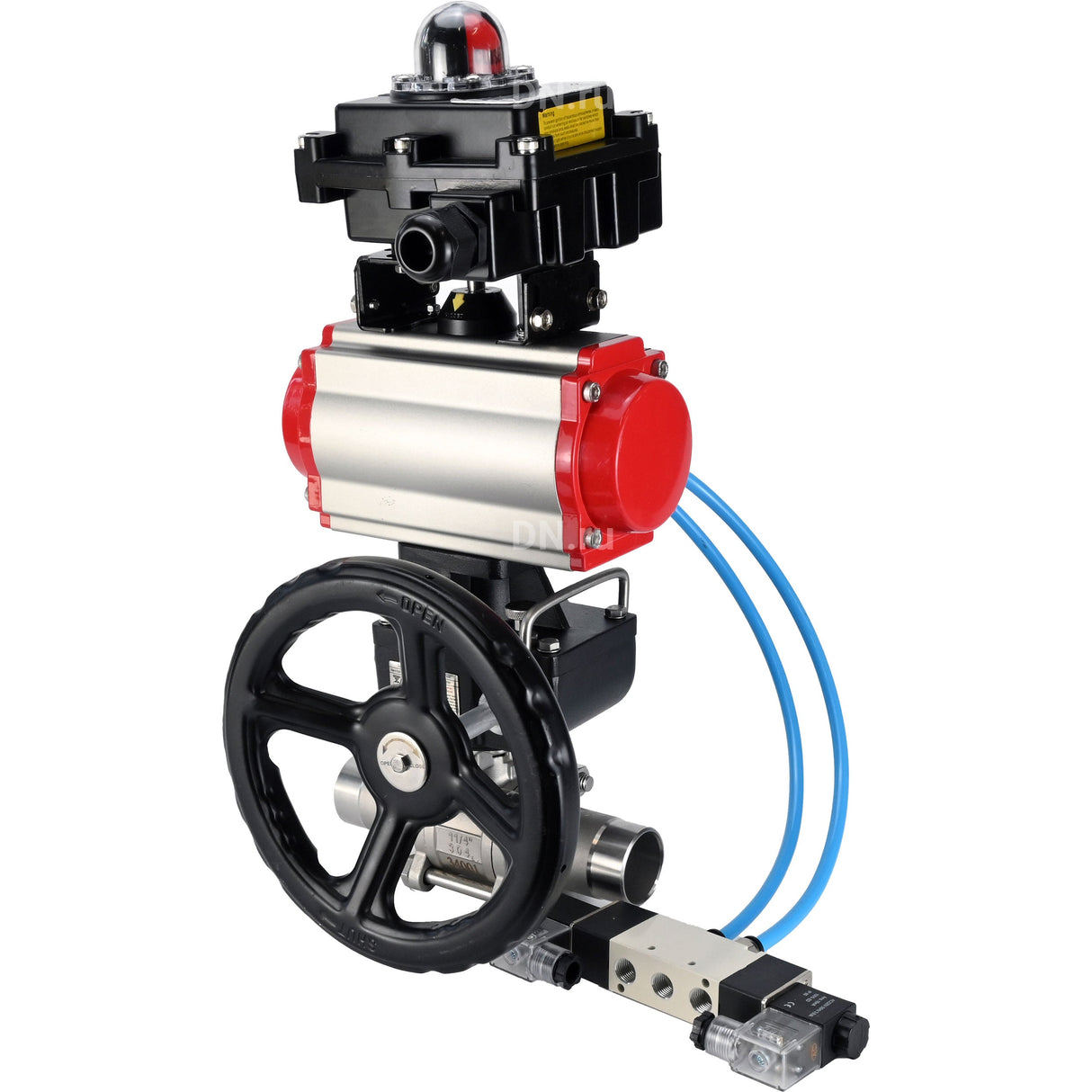 Ball valves Elephant BV3232P(3pc)-FP-W-ISO-H LONG DN50-150 full bore, body - stainless steel 316, for welding, with PA-DA pneumatic actuator, pneumatic distributor 4V320-08 220V, MON gearbox and block limit switches APL-410N EX