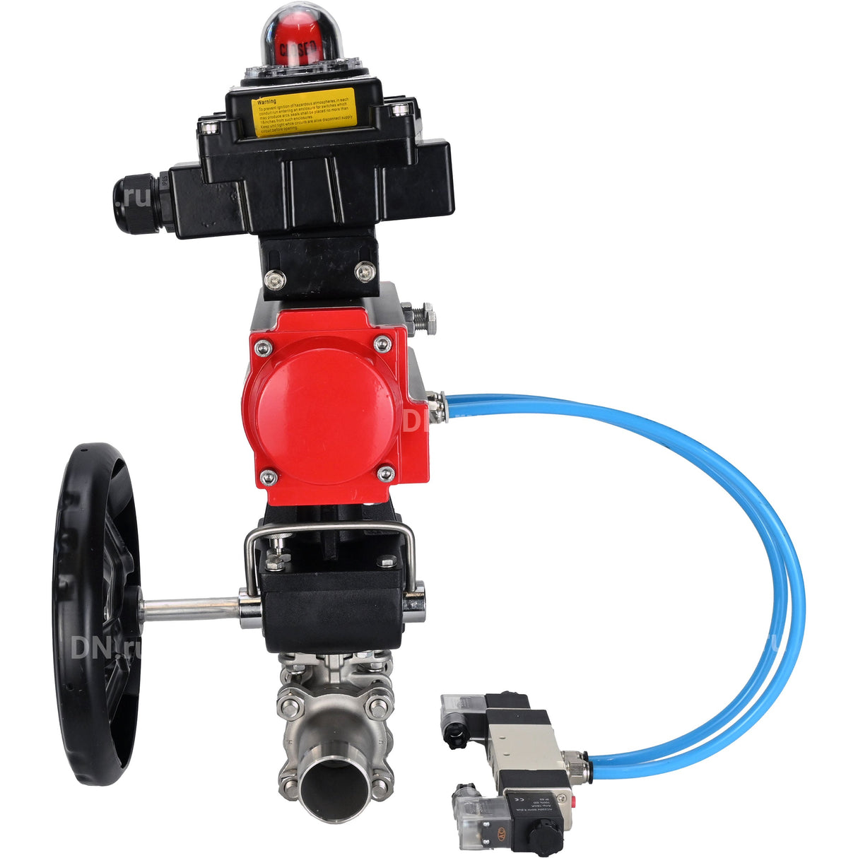 Ball valves Elephant BV3232P(3pc)-FP-W-ISO-H LONG DN50-150 full bore, body - stainless steel 316, for welding, with pneumatic actuator PA-DA, pneumatic distributor 4V320-10 220V, MON gearbox and block limit switches APL-410N EX