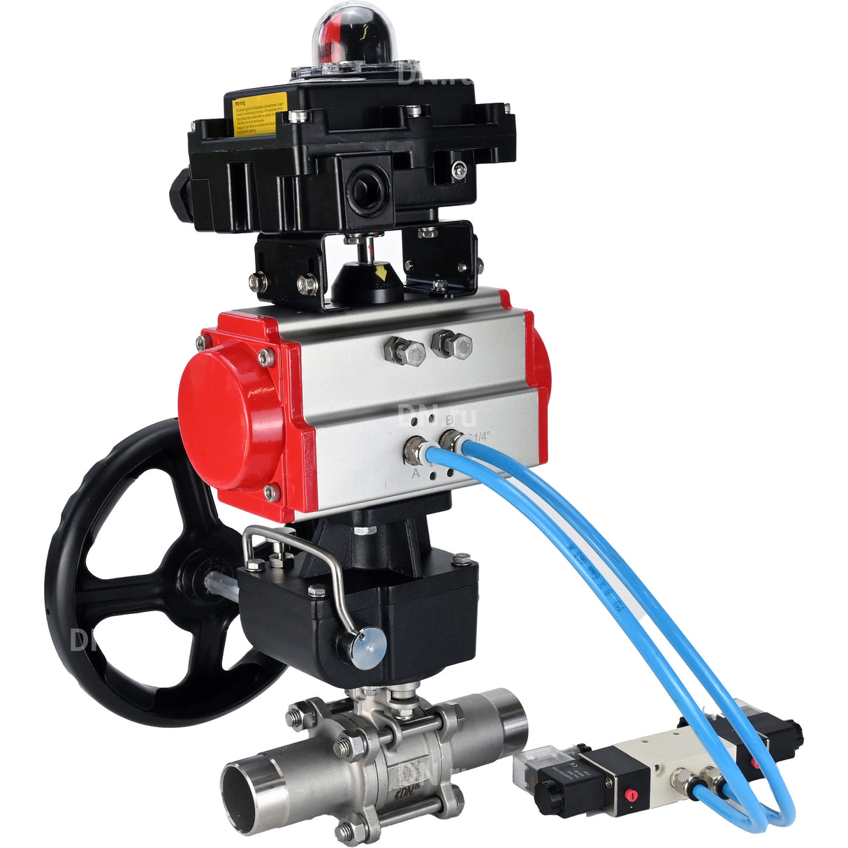 Ball valves Elephant BV3131P(3pc)-FP-W-ISO-H LONG DN50-150 full bore, body - stainless steel 304, welded, with pneumatic actuator PA-DA, pneumatic distributor 4V320-10 220V, MON gearbox and block limit switches APL-410N EX