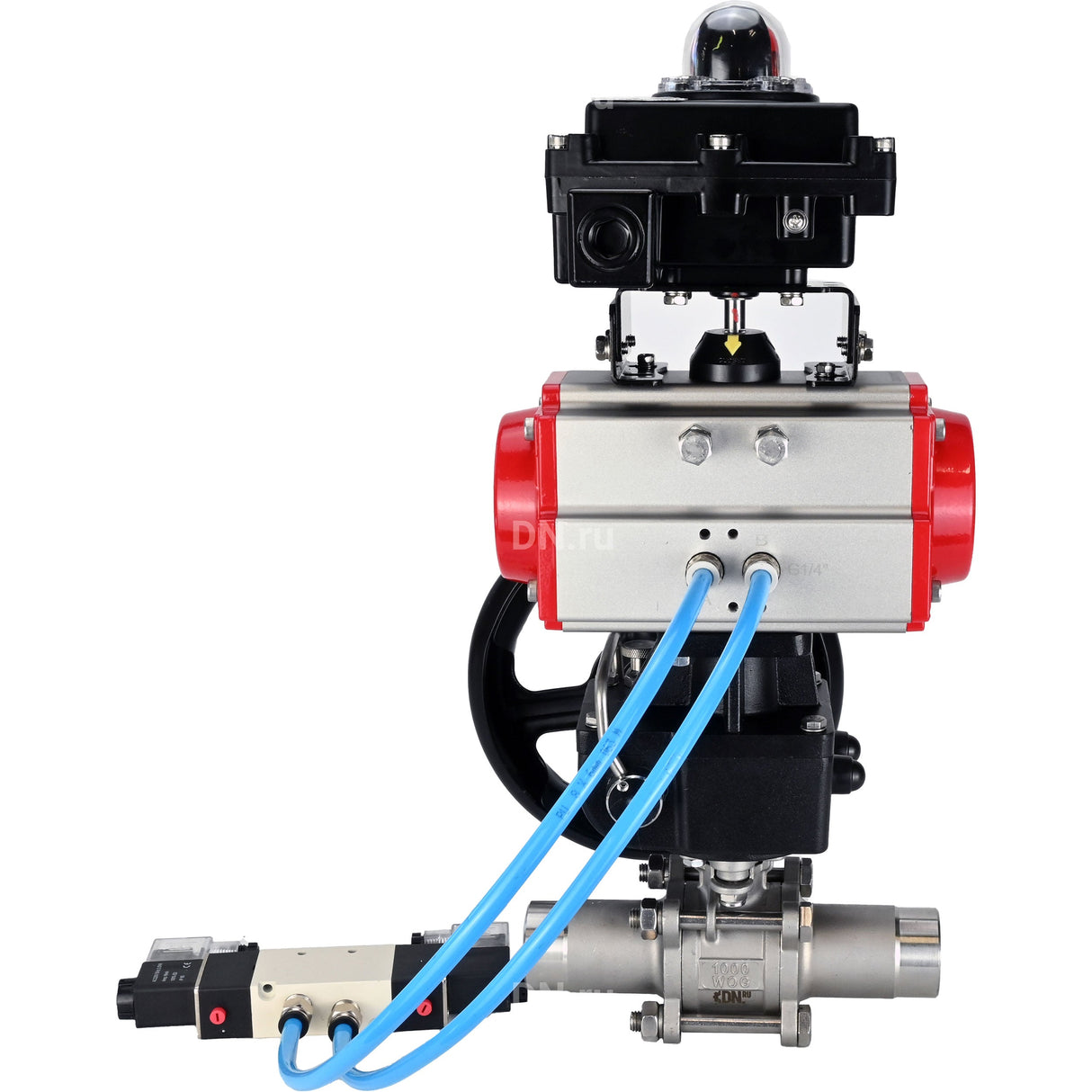Ball valves Elephant BV3232P(3pc)-FP-W-ISO-H LONG DN50-150 full bore, body - stainless steel 316, for welding, with pneumatic actuator PA-DA, pneumatic distributor 4V320-10 220V, MON gearbox and block limit switches APL-410N EX