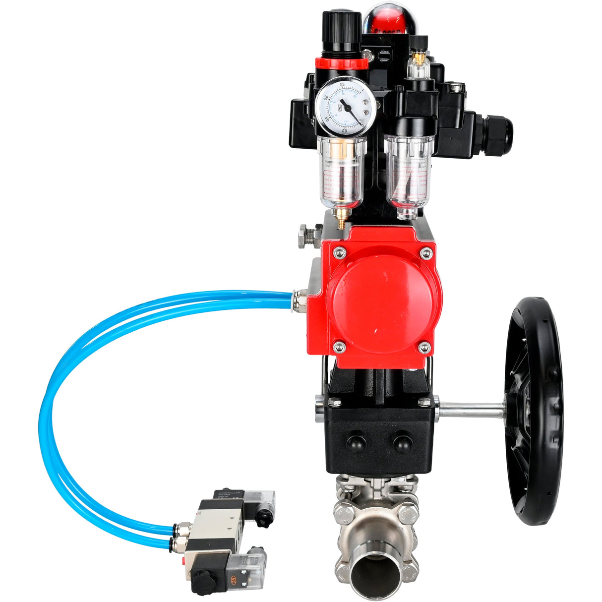 Robinets à boisseau sphérique Elephant BV3232P(3pc)-FP-W-ISO-H LONG DN50-150 passage intégral, corps - acier inoxydable 316, à souder, avec actionneur pneumatique PA-DA, distributeur pneumatique 4V320-08 220V, réducteur MON, BKV APL-410N EX et BPV AFC2000