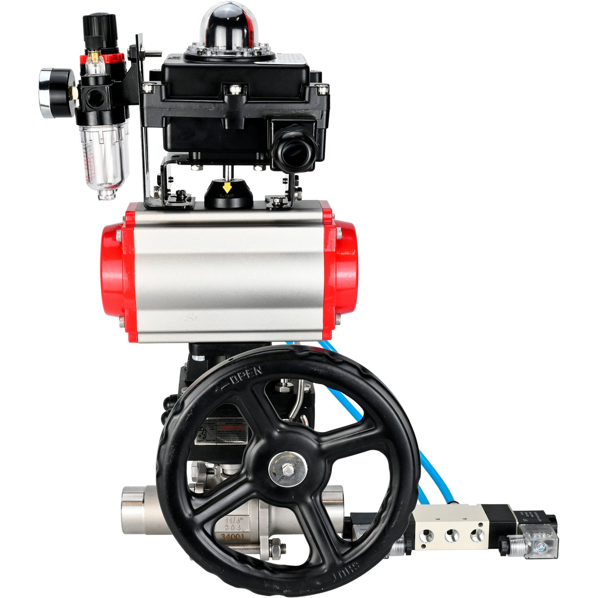 Vannes à boisseau sphérique Elephant BV3131P(3pc)-FP-W-ISO-H LONG DN50-150 passage intégral, corps - acier inoxydable 304, à souder, avec actionneur pneumatique PA-DA, distributeur pneumatique 4V320-10 220V, réducteur MON, BKV APL-410N EX et BPV AFC2000