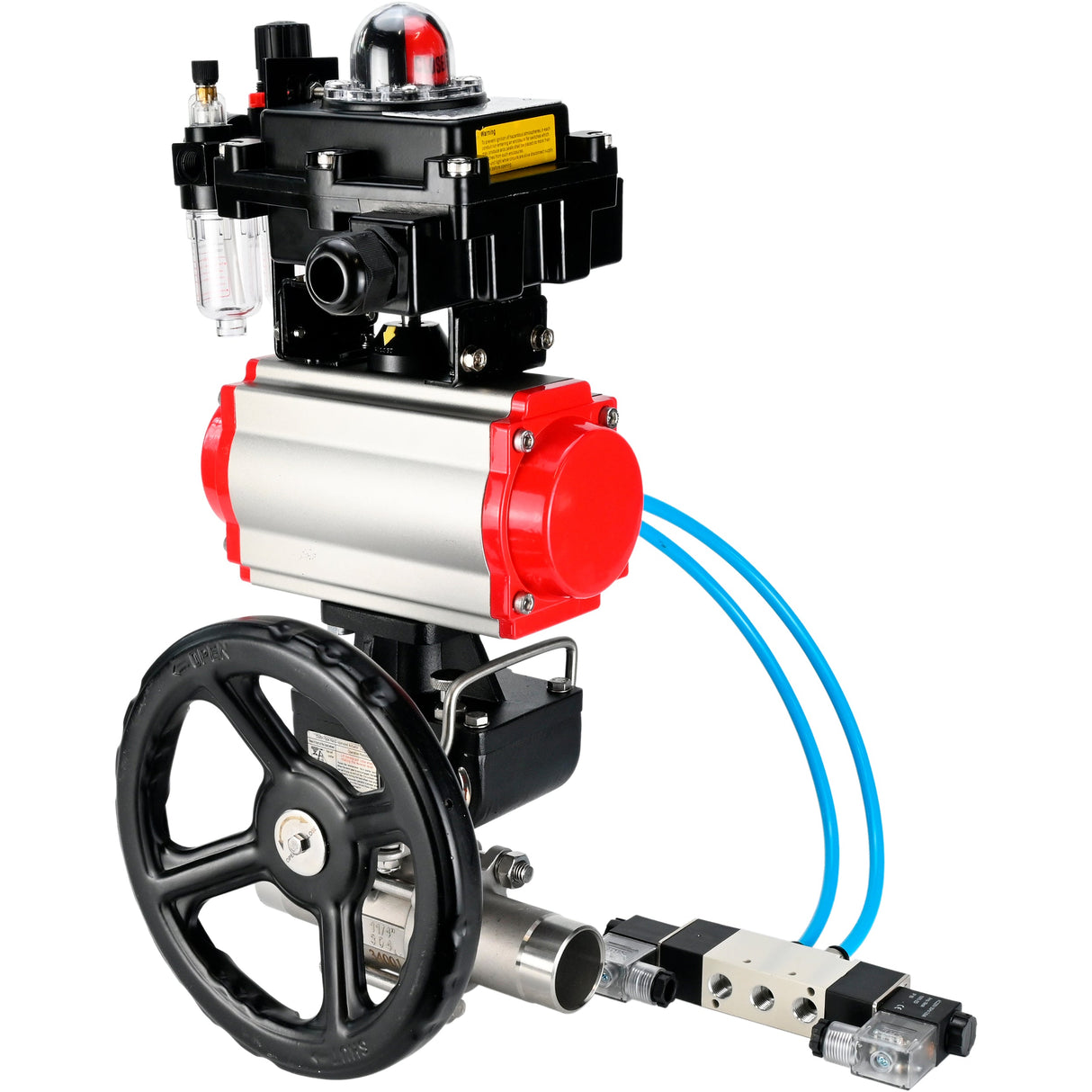Robinets à boisseau sphérique Elephant BV3232P(3pc)-FP-W-ISO-H LONG DN50-150 passage intégral, corps - acier inoxydable 316, à souder, avec actionneur pneumatique PA-DA, distributeur pneumatique 4V320-08 220V, réducteur MON, BKV APL-410N EX et BPV AFC2000