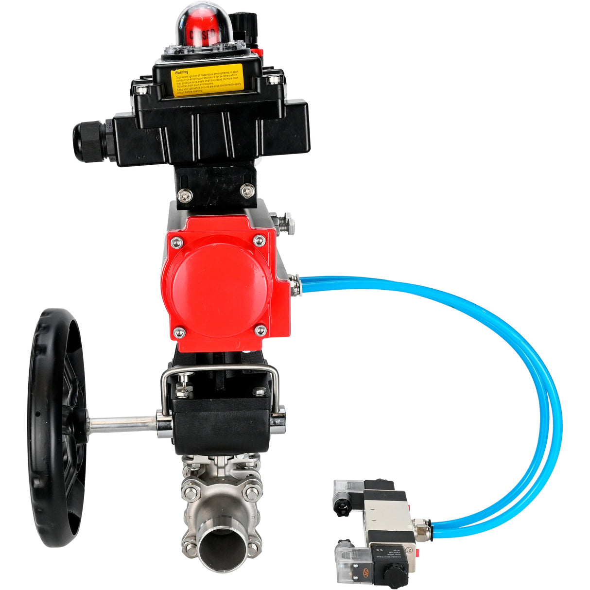 Robinets à boisseau sphérique Elephant BV3232P(3pc)-FP-W-ISO-H LONG DN50-150 passage intégral, corps - acier inoxydable 316, à souder, avec actionneur pneumatique PA-DA, distributeur pneumatique 4V320-08 220V, réducteur MON, BKV APL-410N EX et BPV AFC2000