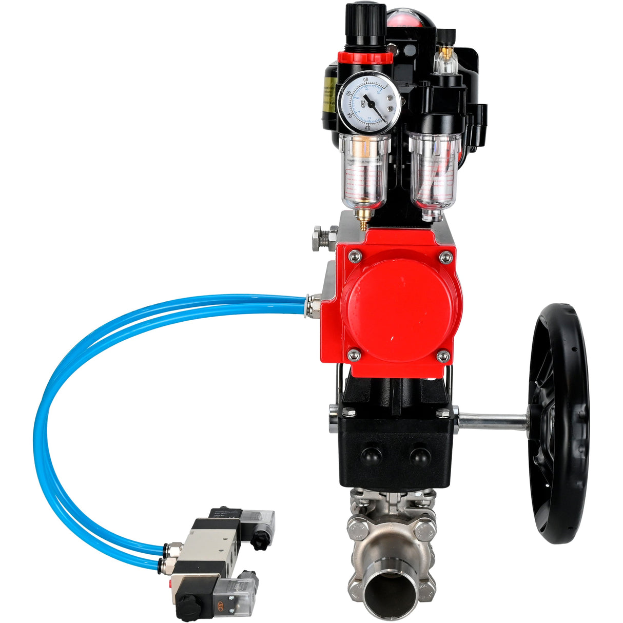 Robinets à boisseau sphérique Elephant BV3232P(3pc)-FP-W-ISO-H LONG DN50-150 passage intégral, corps - acier inoxydable 316, à souder, avec actionneur pneumatique PA-DA, distributeur pneumatique 4V320-08 220V, réducteur MON, BKV APL-510N EX et BPV AFC2000