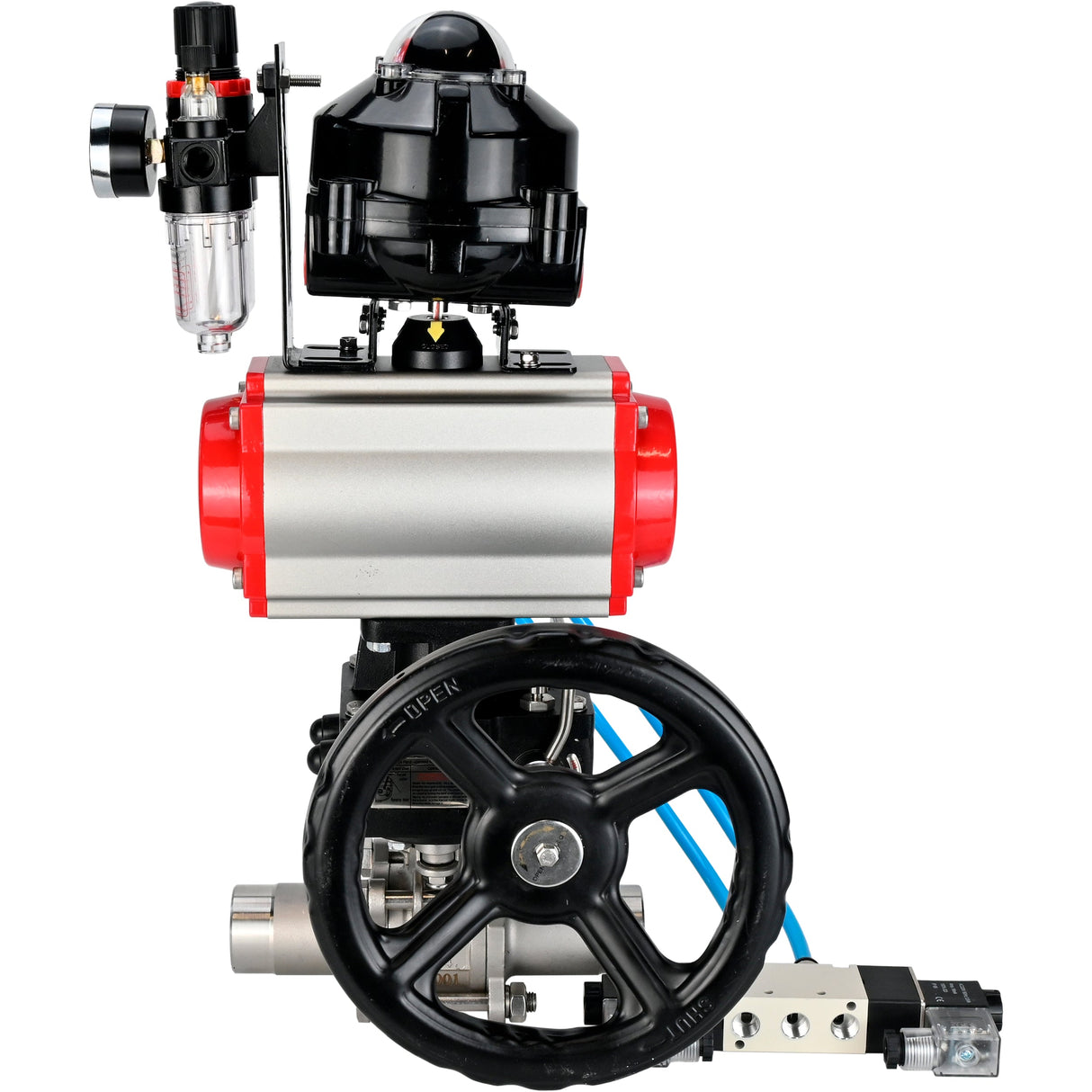 Robinets à boisseau sphérique Elephant BV3232P(3pc)-FP-W-ISO-H LONG DN50-150 passage intégral, corps - acier inoxydable 316, à souder, avec actionneur pneumatique PA-DA, distributeur pneumatique 4V320-08 220V, réducteur MON, BKV APL-510N EX et BPV AFC2000