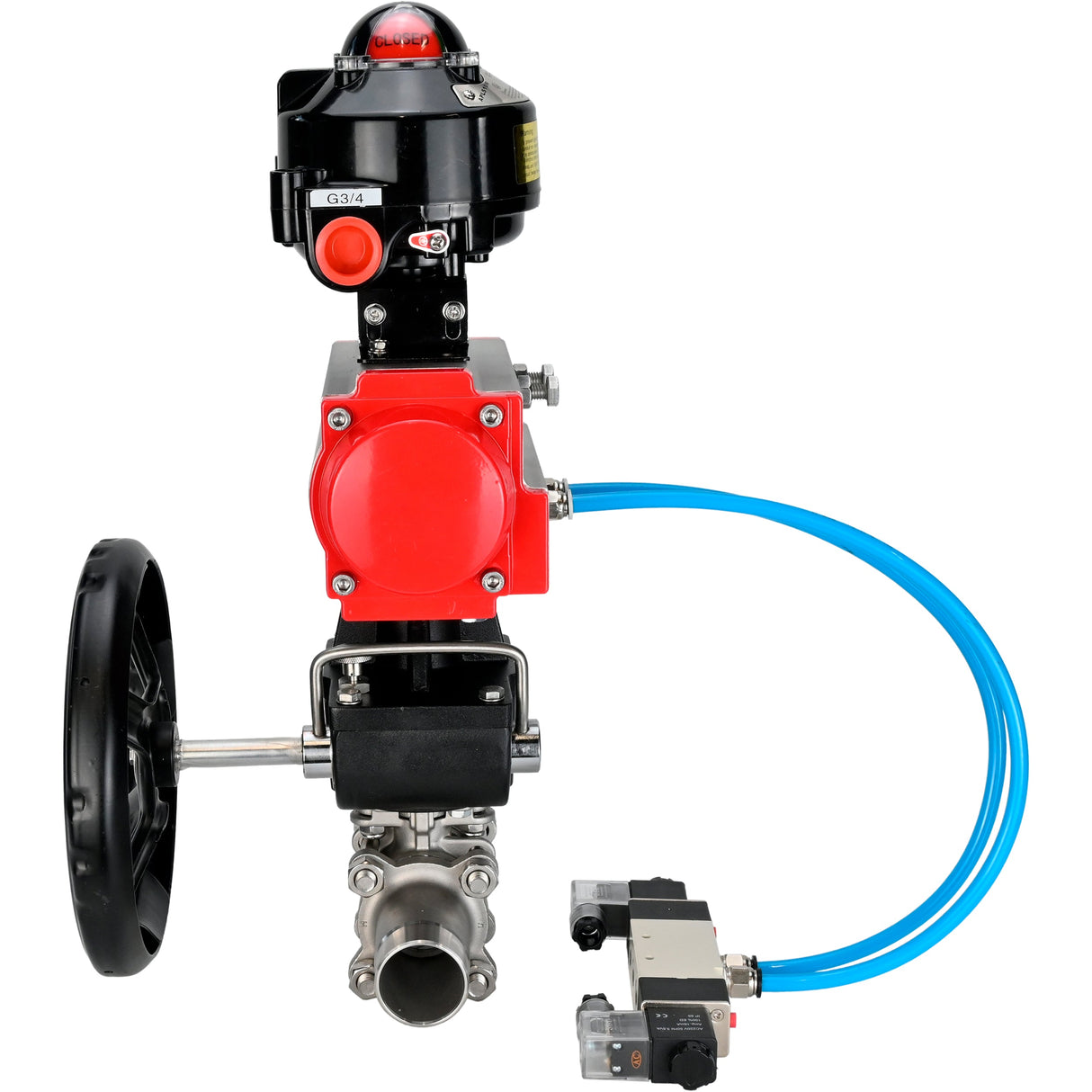 Ball valves Elephant BV3232P(3pc)-FP-W-ISO-H LONG DN50-150 full bore, body - stainless steel 316, for welding, with PA-DA pneumatic actuator, pneumatic distributor 4V320-08 220V, MON gearbox and block limit switches APL-510N EX