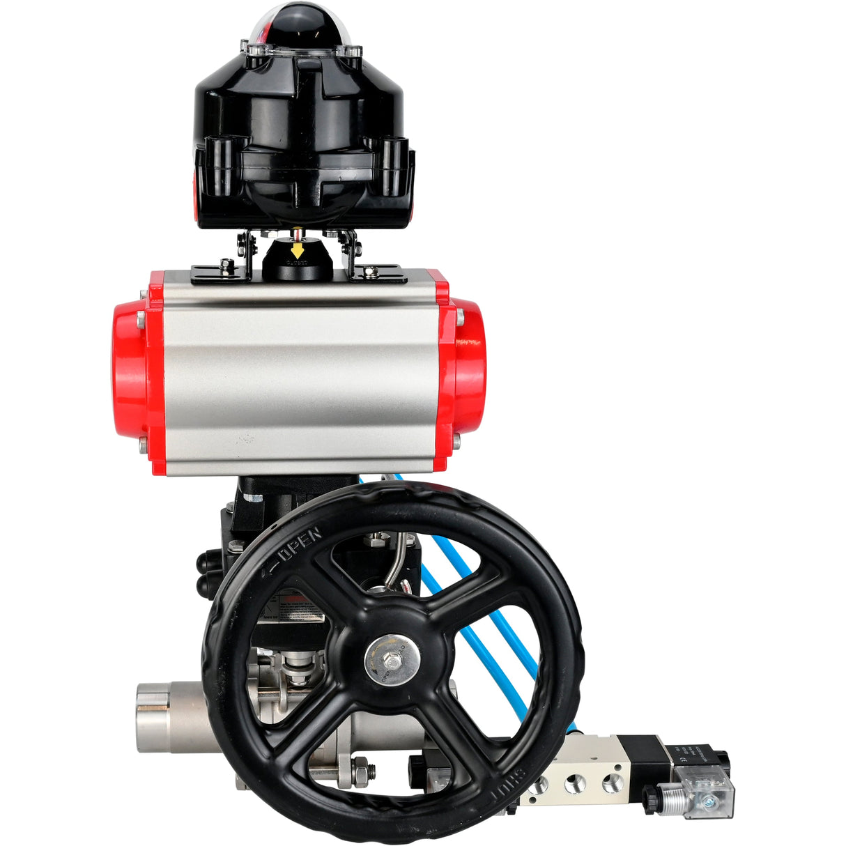 Ball valves Elephant BV3131P(3pc)-FP-W-ISO-H LONG DN50-150 full bore, body - stainless steel 304, welded, with pneumatic actuator PA-DA, pneumatic distributor 4V320-10 220V, MON gearbox and block limit switches APL-510N EX