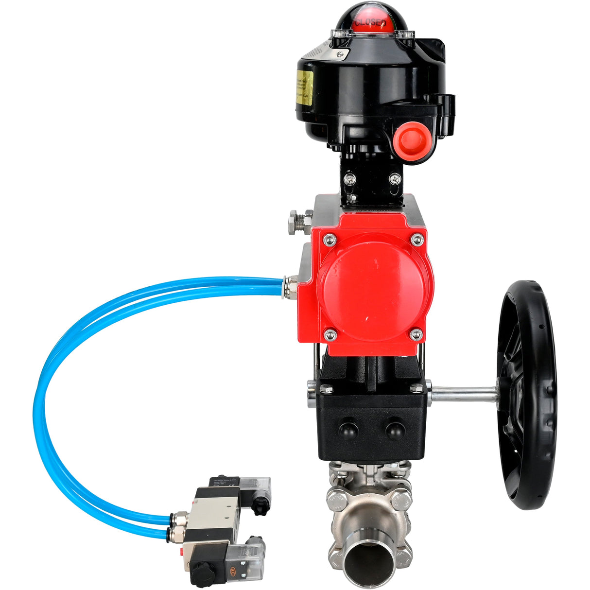 Ball valves Elephant BV3232P(3pc)-FP-W-ISO-H LONG DN50-150 full bore, body - stainless steel 316, for welding, with pneumatic actuator PA-DA, pneumatic distributor 4V320-10 220V, MON gearbox and block limit switches APL-510N EX