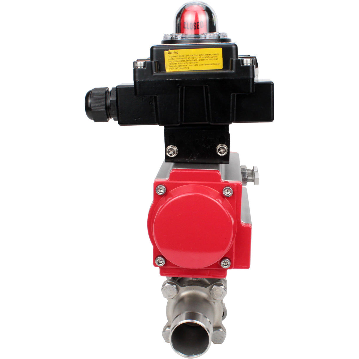 Vannes à boisseau sphérique Elephant BV3232P(3pc)-FP-W-ISO-H LONG DN10-150 passage intégral, corps - acier inoxydable 316, soudé, avec actionneur pneumatique Elephant PA-SA et bloc de fin de course APL-410N EX