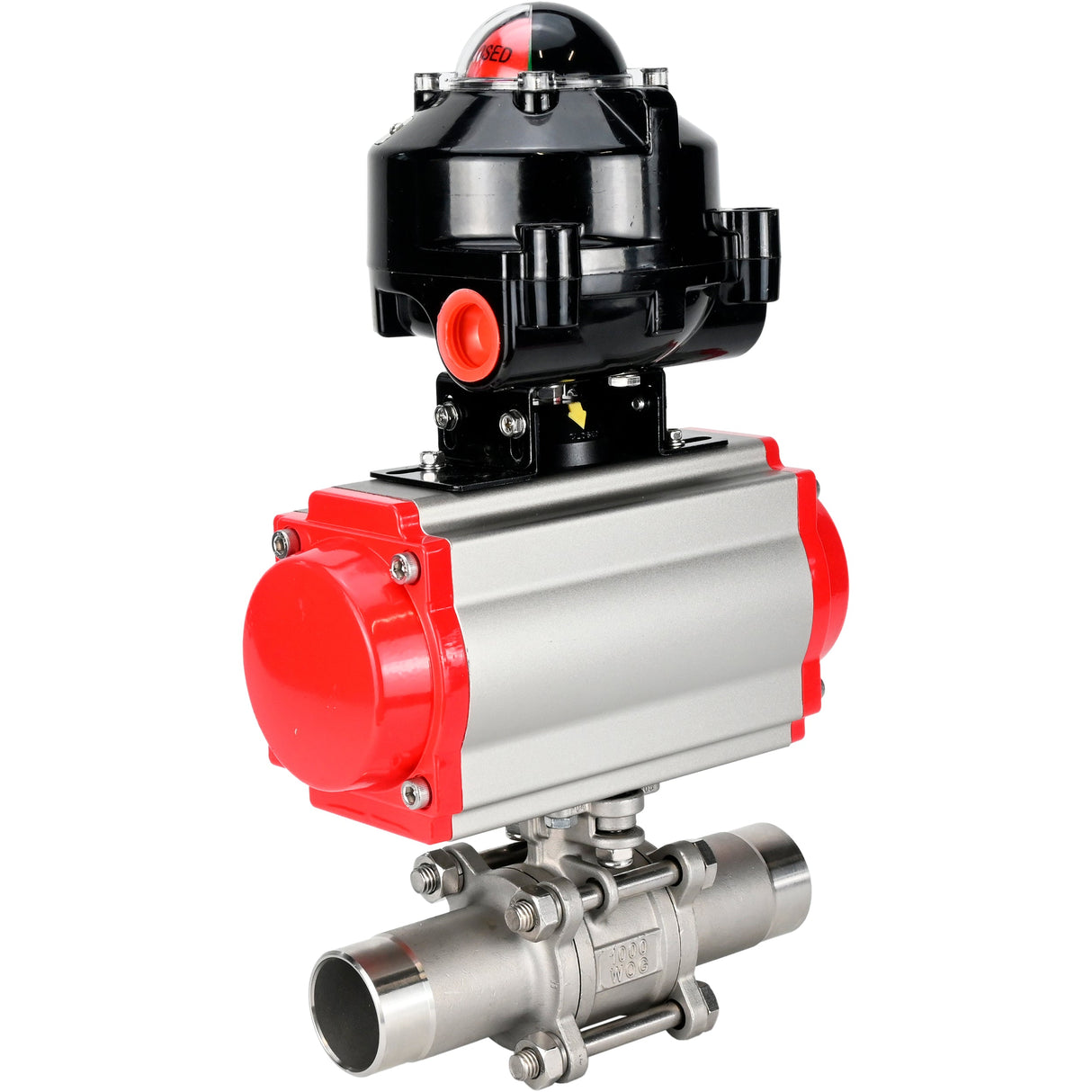 Vannes à boisseau sphérique Elephant BV3232P(3pc)-FP-W-ISO-H LONG DN10-150 passage intégral, corps - acier inoxydable 316, soudé, avec actionneur pneumatique Elephant PA-DA et bloc de fin de course APL-510N EX