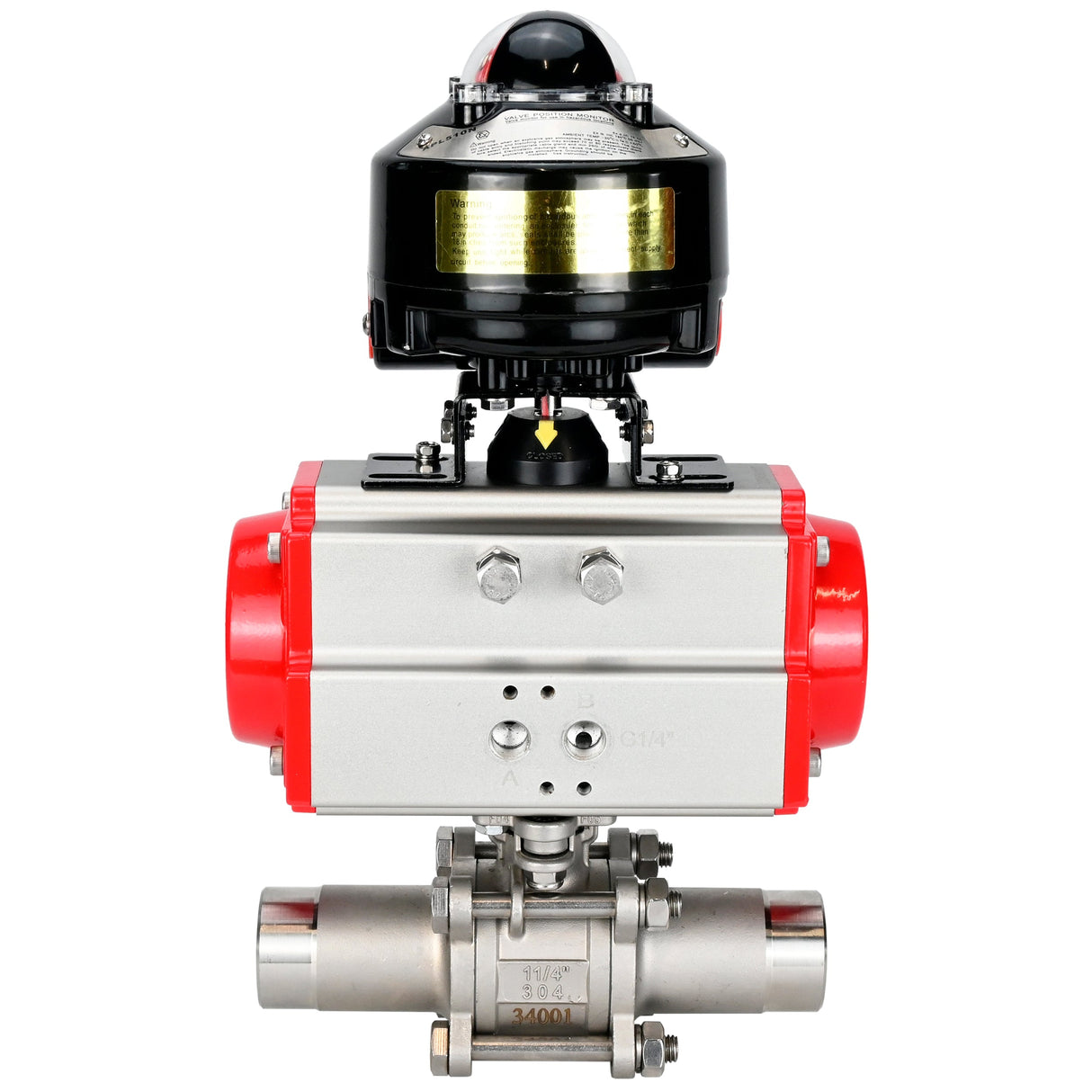 Vannes à boisseau sphérique Elephant BV3232P(3pc)-FP-W-ISO-H LONG DN10-150 passage intégral, corps - acier inoxydable 316, soudé, avec actionneur pneumatique Elephant PA-SA et bloc de fin de course APL-510N EX