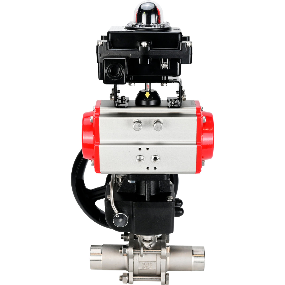 Vannes à boisseau sphérique Elephant BV3232P(3pc)-FP-W-ISO-H LONG DN50-150 passage intégral, corps - acier inoxydable 316, soudé, avec actionneur pneumatique Elephant PA-DA, réducteur Elephant MON et bloc de fin de course APL 410N EX