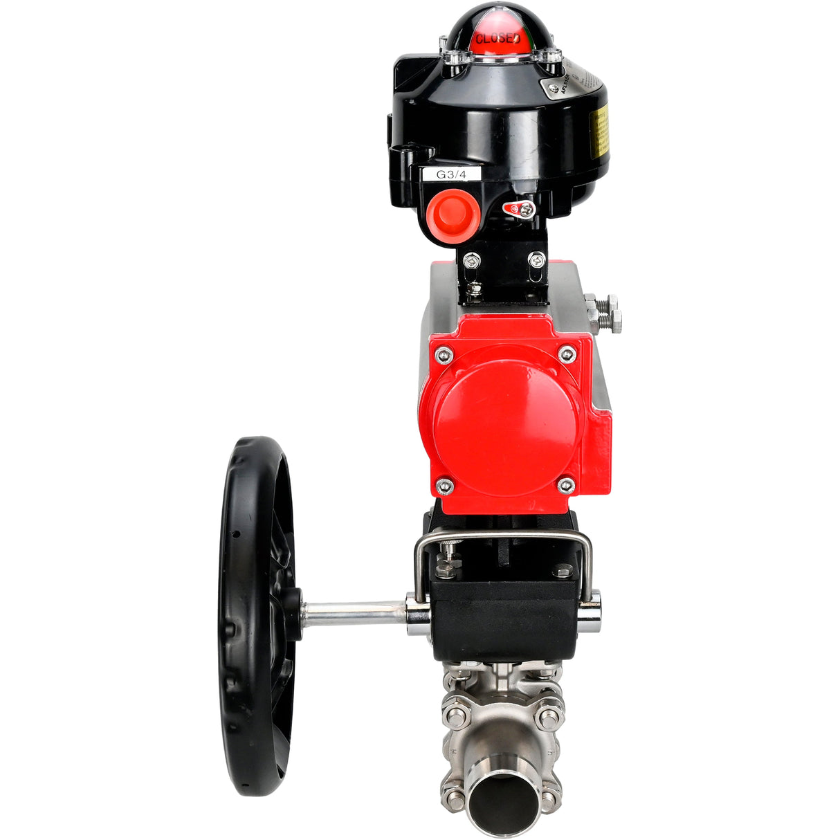 Vannes à boisseau sphérique Elephant BV3232P(3pc)-FP-W-ISO-H LONG DN50-150 passage intégral, corps - acier inoxydable 316, soudé, avec actionneur pneumatique Elephant PA-DA, réducteur Elephant MON et bloc de fin de course APL 510N EX