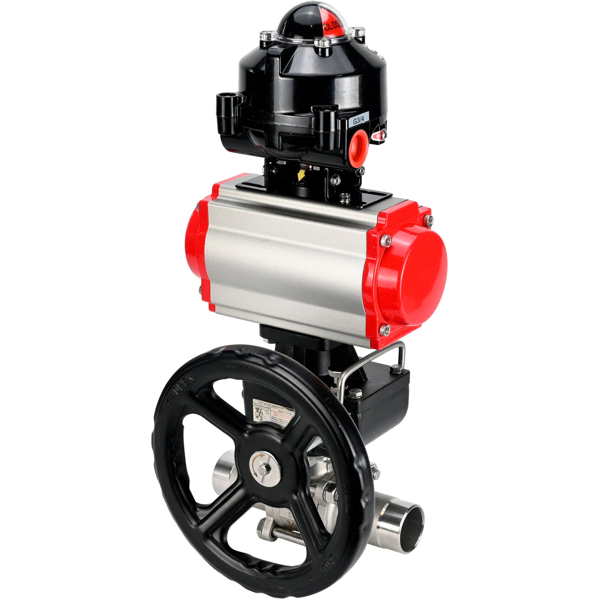 Vannes à boisseau sphérique Elephant BV3232P(3pc)-FP-W-ISO-H LONG DN50-150 passage intégral, corps - acier inoxydable 316, soudé, avec actionneur pneumatique Elephant PA-DA, réducteur Elephant MON et bloc de fin de course APL 510N EX