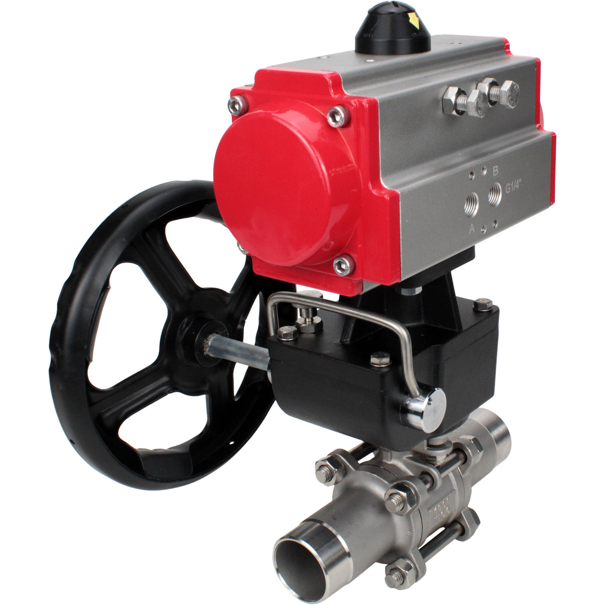 Vannes à boisseau sphérique Elephant BV3232P(3pc)-FP-W-ISO-H LONG DN50-150 passage intégral, corps - acier inoxydable 316, soudé, avec actionneur pneumatique Elephant PA-DA et réducteur Elephant MON