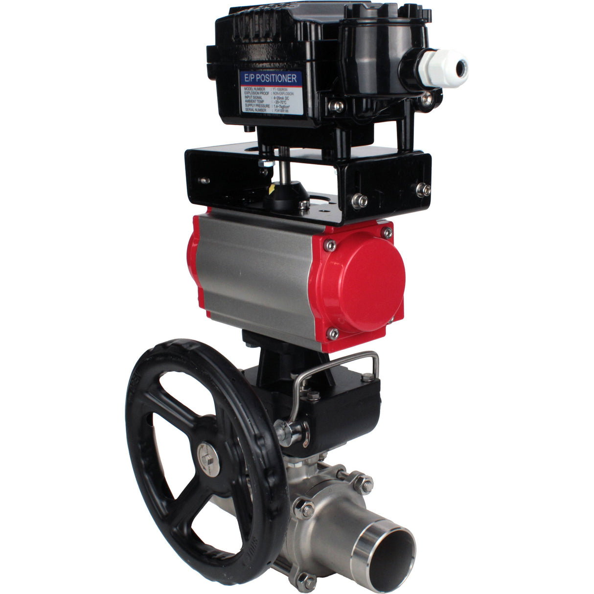 Vannes à boisseau sphérique Elephant BV3232P(3pc)-FP-W-ISO-H LONG DN50-150 à passage intégral, corps - acier inoxydable 316, soudé, avec actionneur pneumatique Elephant PA-DA, réducteur Elephant MON et positionneur pneumatique YT-1000RSN