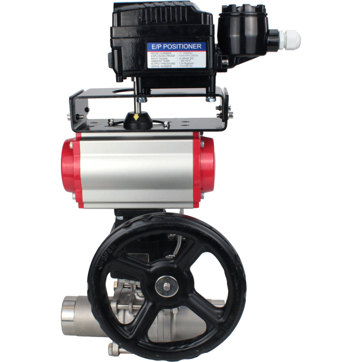 Vannes à boisseau sphérique Elephant BV3131P(3pc)-FP-W-ISO-H LONG DN50-150 à passage intégral, corps - acier inoxydable 304, soudé, avec actionneur pneumatique Elephant PA-DA, réducteur Elephant MON et positionneur pneumatique YT-1000RSN