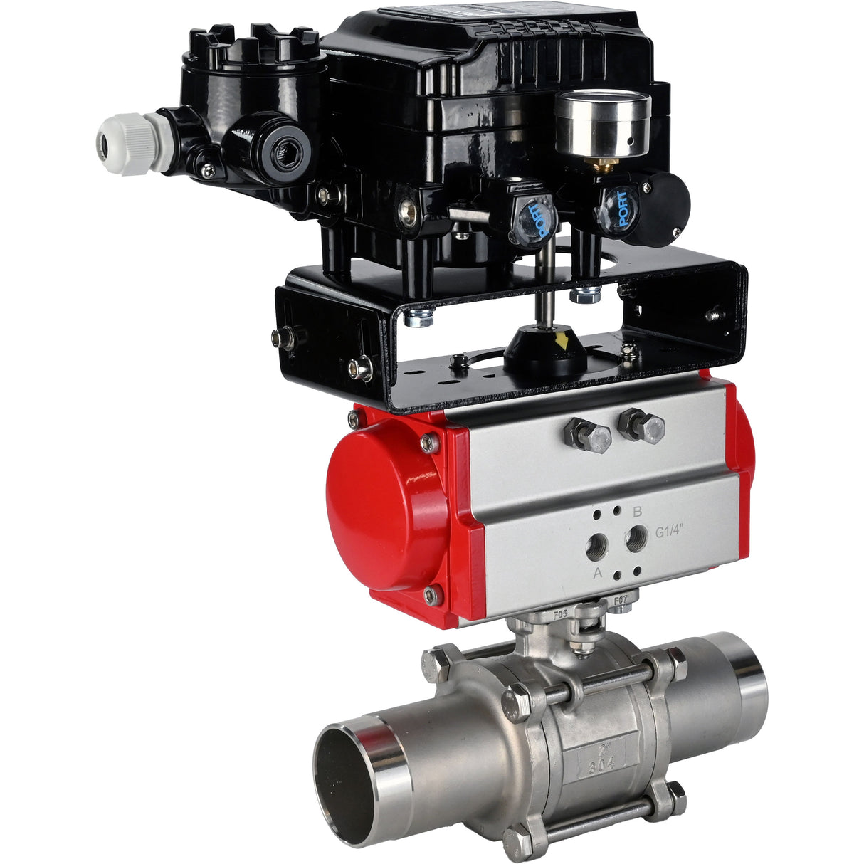 Vannes à boisseau sphérique Elephant BV3131P(3pc)-FP-W-ISO-H LONG DN10-150 passage intégral, corps - acier inoxydable 304, soudé, avec actionneur pneumatique Elephant PA-SA et positionneur pneumatique YT-1000RSN