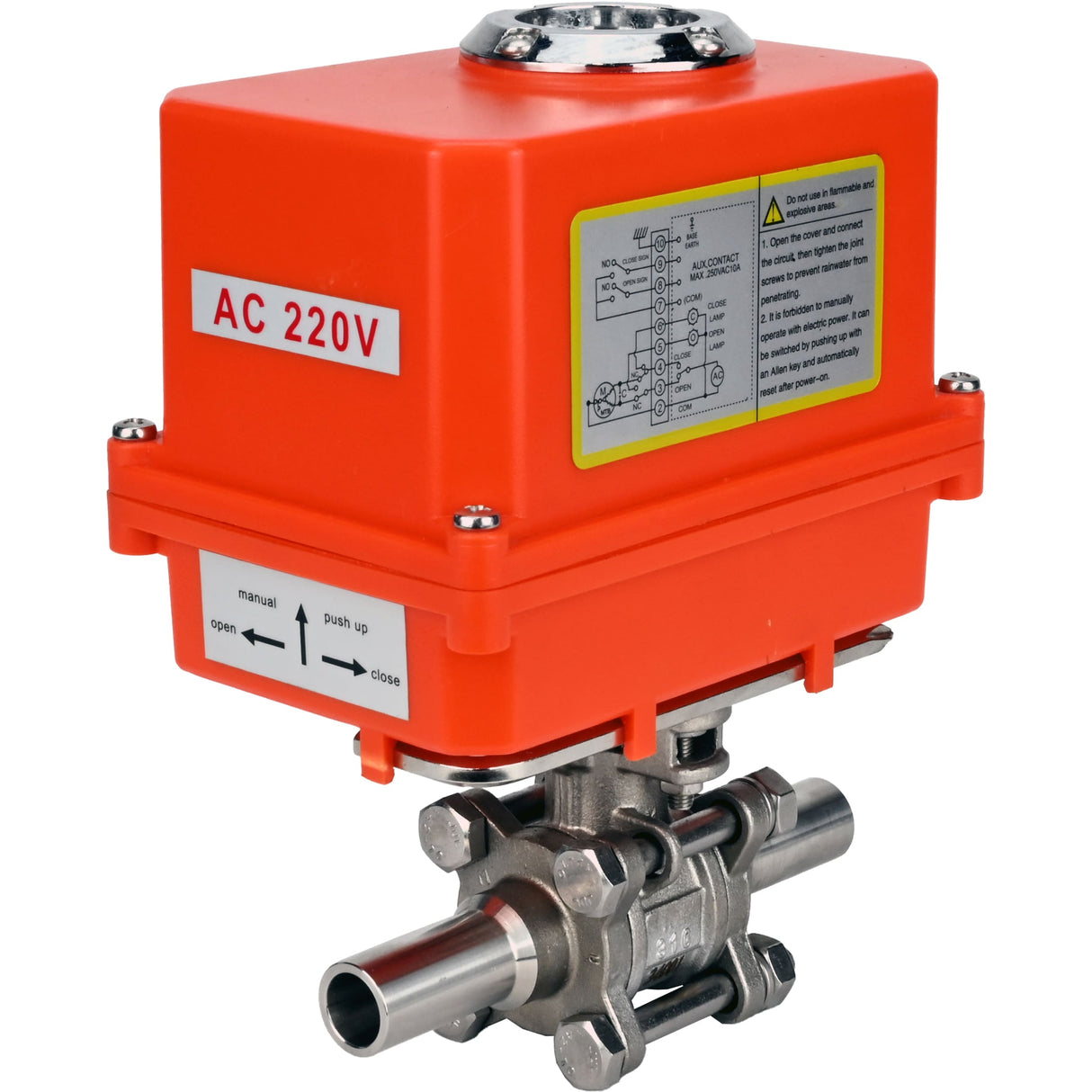 Vannes à boisseau sphérique Elephant BV3131P(3pc)-FP-W-ISO-H LONG à passage intégral, corps - acier inoxydable 304, soudé, avec entraînement électrique 1/4 de tour Elephant QT-N-EM-O1-220VAC-U1 MINI 220V