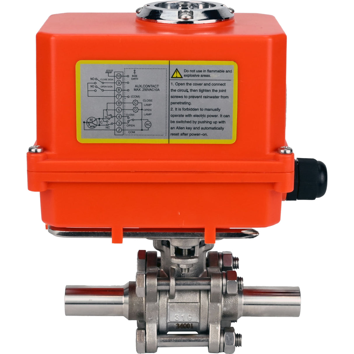Vannes à boisseau sphérique Elephant BV3131P(3pc)-FP-W-ISO-H LONG à passage intégral, corps - acier inoxydable 304, soudé, avec entraînement électrique 1/4 de tour Elephant QT-N-EM-O1-220VAC-U1 MINI 220V