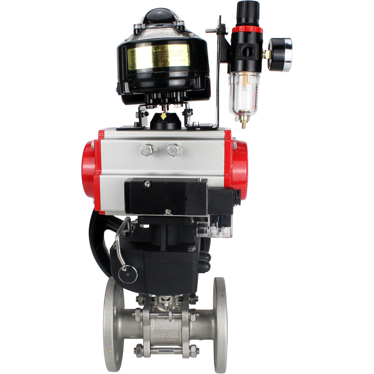 Vannes à boisseau sphérique Elephant BV3232P(3pc)-FP-F-ISO-H à brides, trois pièces, corps - acier inoxydable SS316, joint - PTFE, avec entraînement pneumatique PA-DA-052-130 distributeur pneumatique 4M310-08 réducteur 220V MON BPV AFC2000 BKV APL-510N-EX