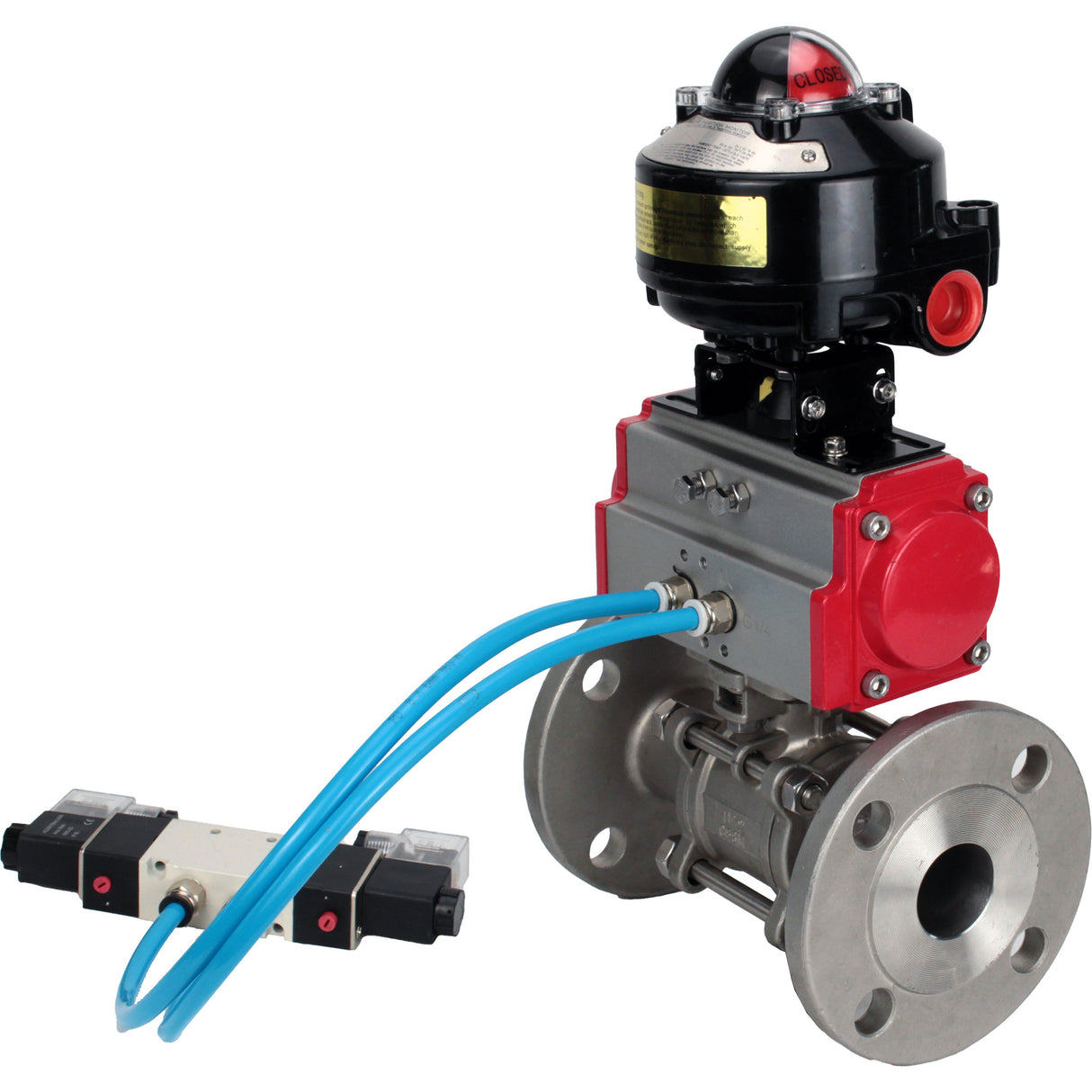 Ball valves Elephant BV3131P(3pc)-FP-F-ISO-H flanged, full bore, three-piece, body - stainless steel SS304, seal - PTFE, with pneumatic actuator Elephant PA-SA 065-160 pneumatic distributor 4V320- 08 joining DN8 LSU APL-510N