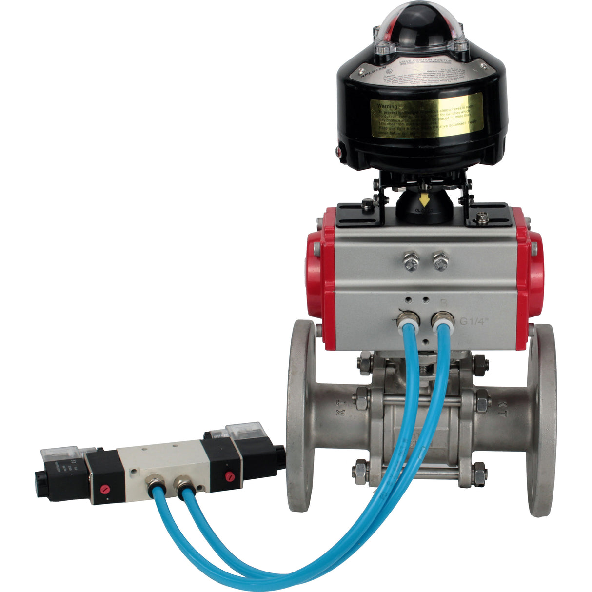 Ball valves Elephant BV3131P(3pc)-FP-F-ISO-H flanged, full bore, three-piece, body - stainless steel SS304, seal - PTFE, with pneumatic actuator Elephant PA-SA 065-160 pneumatic distributor 4V320- 08 joining DN8 LSU APL-510N