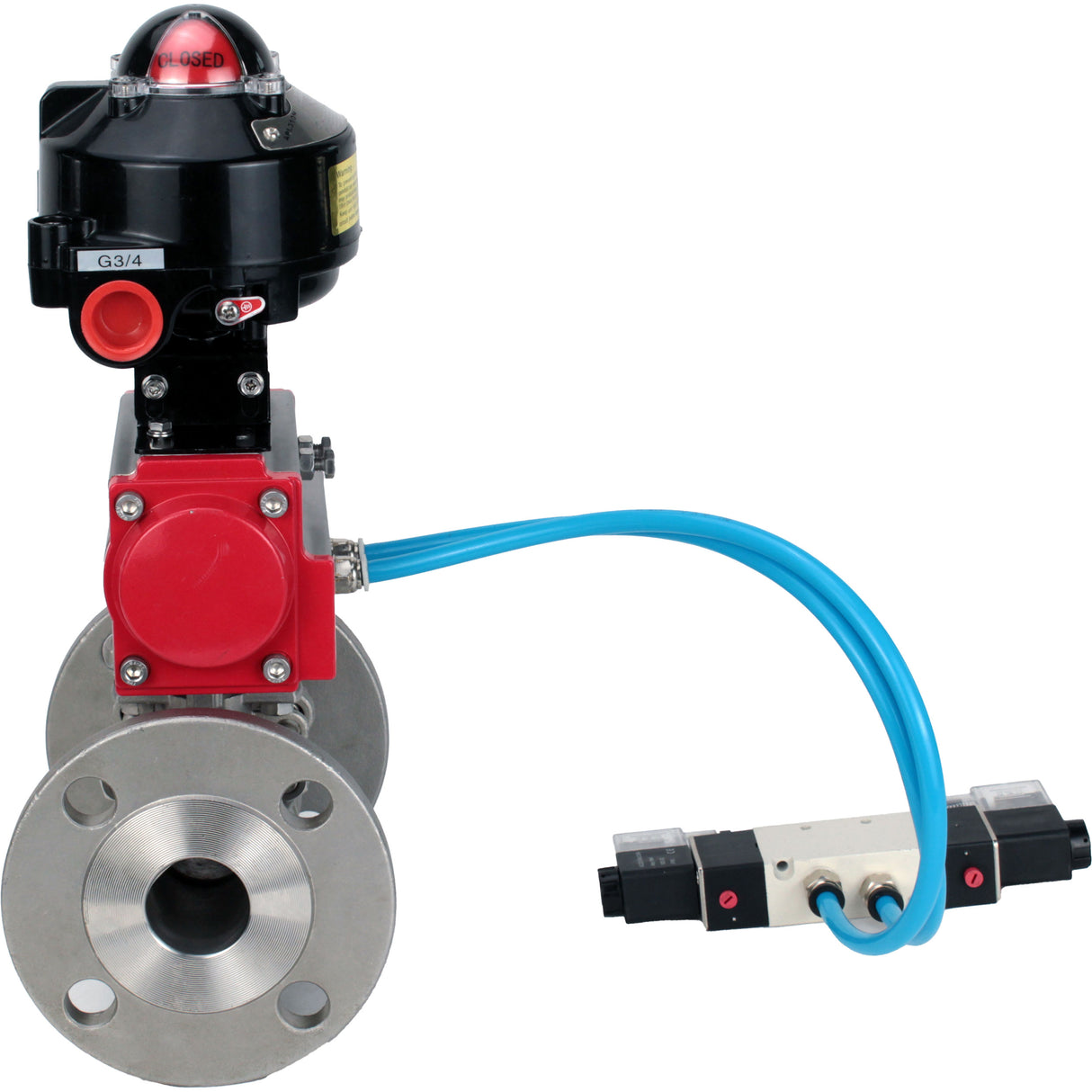 Ball valves Elephant BV3131P(3pc)-FP-F-ISO-H flanged, full bore, three-piece, body - stainless steel SS304, seal - PTFE, with pneumatic actuator Elephant PA-SA 065-160 pneumatic distributor 4V320- 08 joining DN8 LSU APL-510N