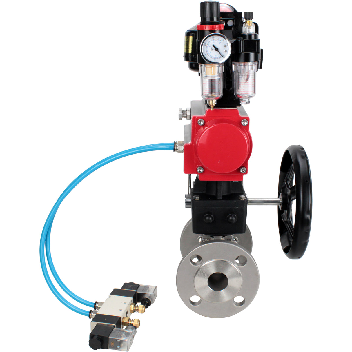 Ball valves Elephant BV3131P(3pc)-FP-F-ISO-H flanged, full bore, three-piece, body - stainless steel SS304, seal - PTFE, with pneumatic drive PA-DA-052-130 pneumatic distributor 4V320 -08 MON gearbox ATU AFC2000 LSU APL-510N-EX