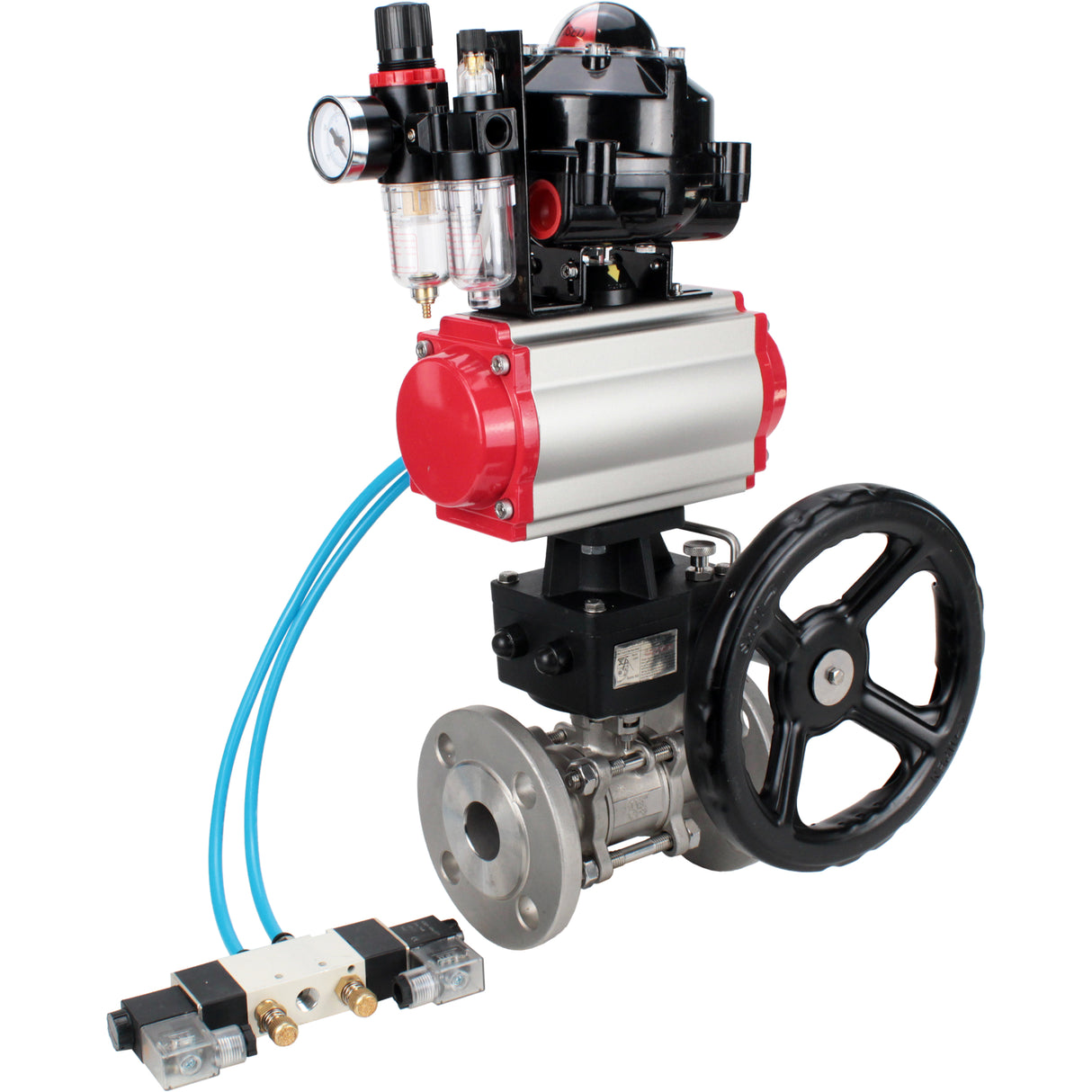 Ball valves Elephant BV3131P(3pc)-FP-F-ISO-H flanged, full bore, three-piece, body - stainless steel SS304, seal - PTFE, with pneumatic drive PA-DA-052-130 pneumatic distributor 4V320 -08 MON gearbox ATU AFC2000 LSU APL-510N-EX