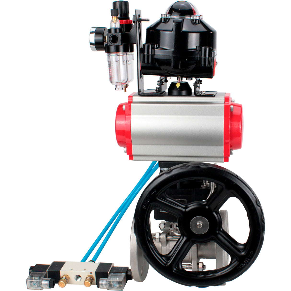 Ball valves Elephant BV3131P(3pc)-FP-F-ISO-H flanged, full bore, three-piece, body - stainless steel SS304, seal - PTFE, with pneumatic drive PA-DA-052-130 pneumatic distributor 4V320 -08 MON gearbox ATU AFC2000 LSU APL-510N-EX