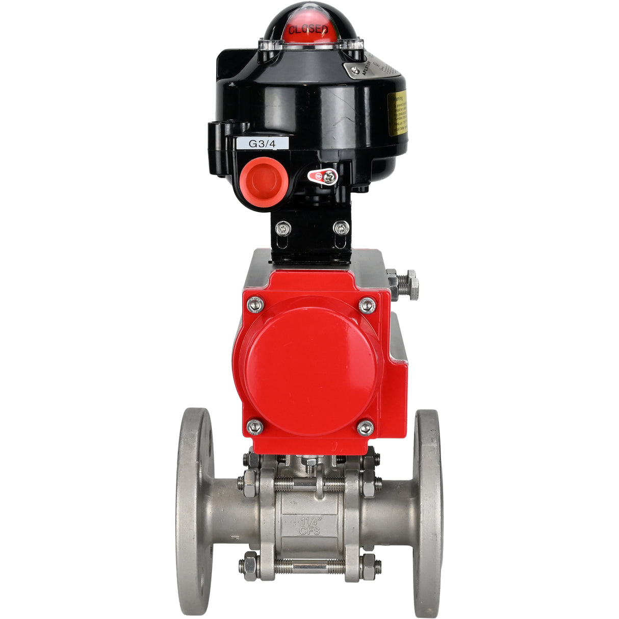 Vannes à boisseau sphérique Elephant BV3131P(3pc)-FP-F-ISO-H à brides, passage intégral, trois pièces, corps - acier inoxydable SS304, joint - PTFE, avec actionneur pneumatique Elephant PA-DA 052-130 et BKV APL -510N-EX