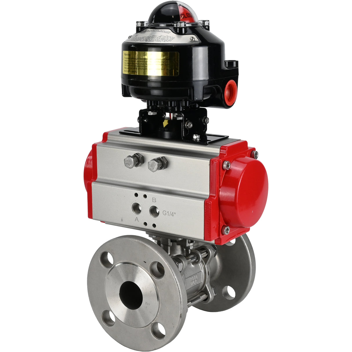 Vannes à boisseau sphérique Elephant BV3131P(3pc)-FP-F-ISO-H à brides, passage intégral, trois pièces, corps - acier inoxydable SS304, joint - PTFE, avec actionneur pneumatique Elephant PA-DA 052-130 et BKV APL -510N-EX
