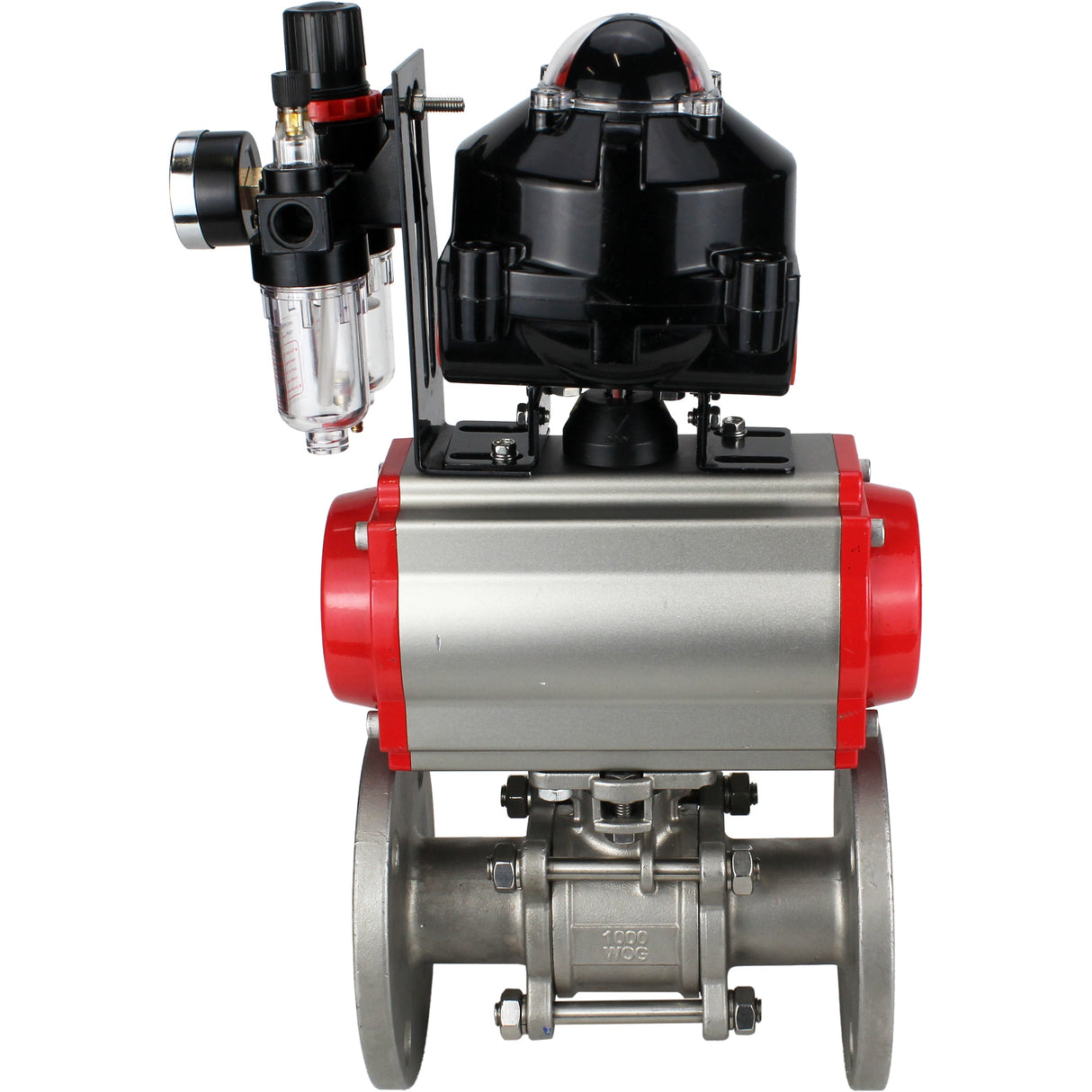 Ball valves Elephant BV3131P(3pc)-FP-F-ISO-H flanged, full bore, three-piece, stainless steel body. steel SS304, seal - PTFE, with pneumatic actuator Elephant PA-DA 052-130 pneumatic distributor 4M310-08 NAMUR 24V ATU AFC2000 LSU APL-510N-EX