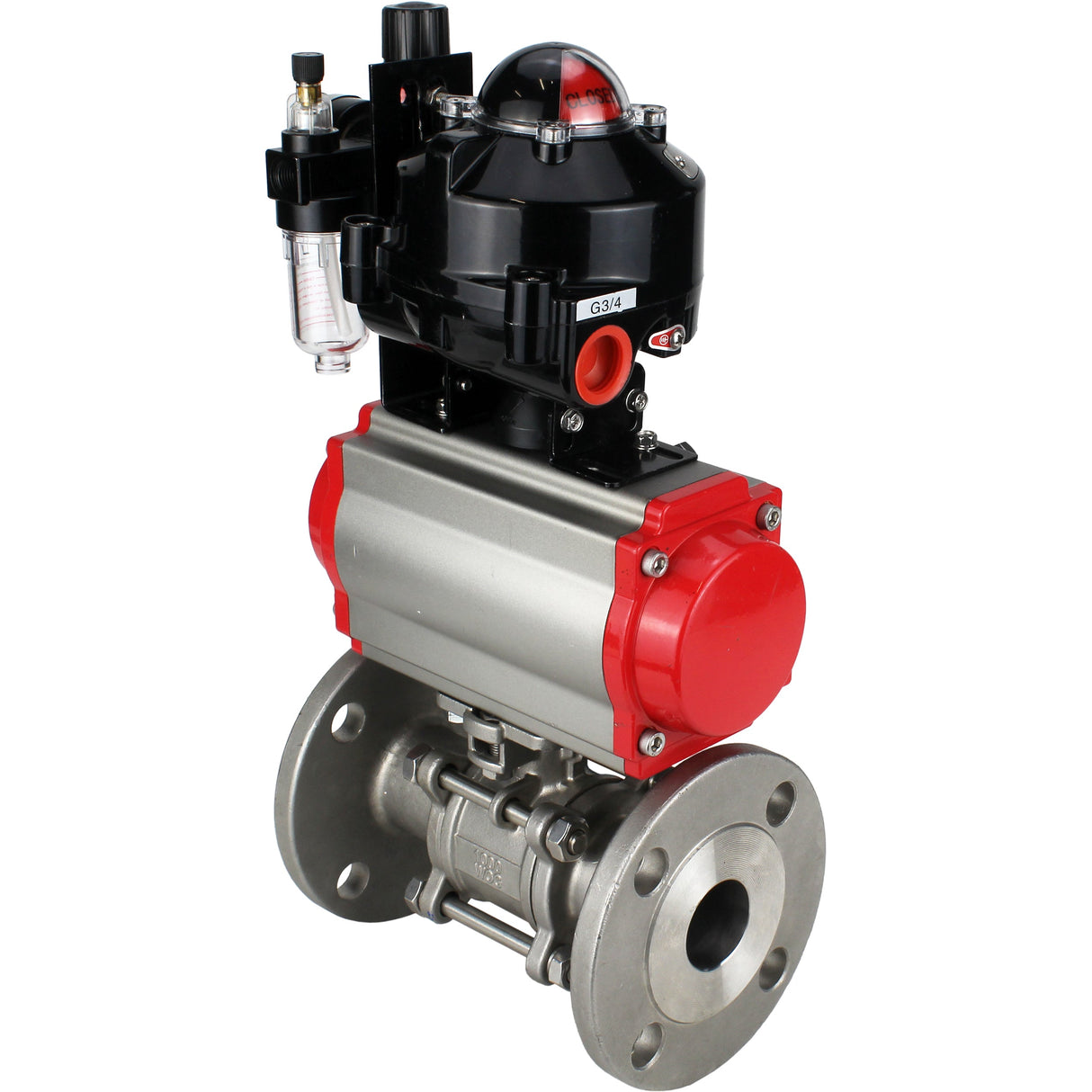 Ball valves Elephant BV3131P(3pc)-FP-F-ISO-H flanged, full bore, three-piece, stainless steel body. steel SS304, seal - PTFE, with pneumatic actuator Elephant PA-DA 052-130 pneumatic distributor 4M310-08 NAMUR 24V ATU AFC2000 LSU APL-510N-EX