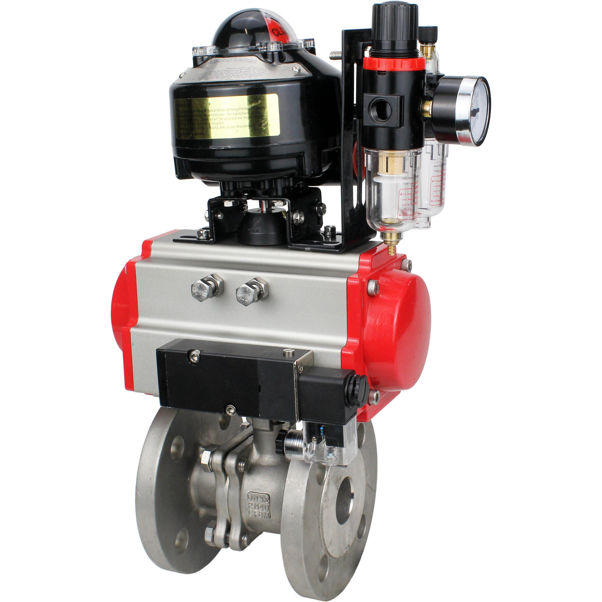 Ball valves Elephant BV3232P(2pc)-FP-F-ISO-H DN15-250 flanged, full bore, two-piece, stainless steel body. steel SS316, seal - PTFE, with pneumatic drive Elephant PA-DA 052-210 pneumatic distributor 4M310-08 NAMUR 24V ATU AFC2000 LSU APL-510N-EX