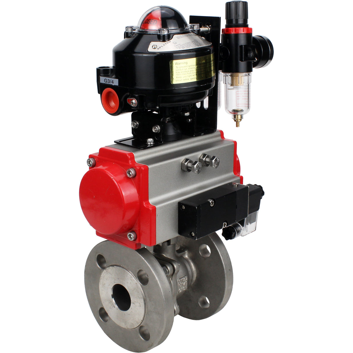 Ball valves Elephant BV3232P(2pc)-FP-F-ISO-H DN15-150 flanged, full bore, two-piece, stainless steel body. steel SS316, seal - PTFE, with pneumatic actuator Elephant PA-SA 052-210 pneumatic distributor 4M310-08 NAMUR 220V ATU AFC2000 APL-510N-EX