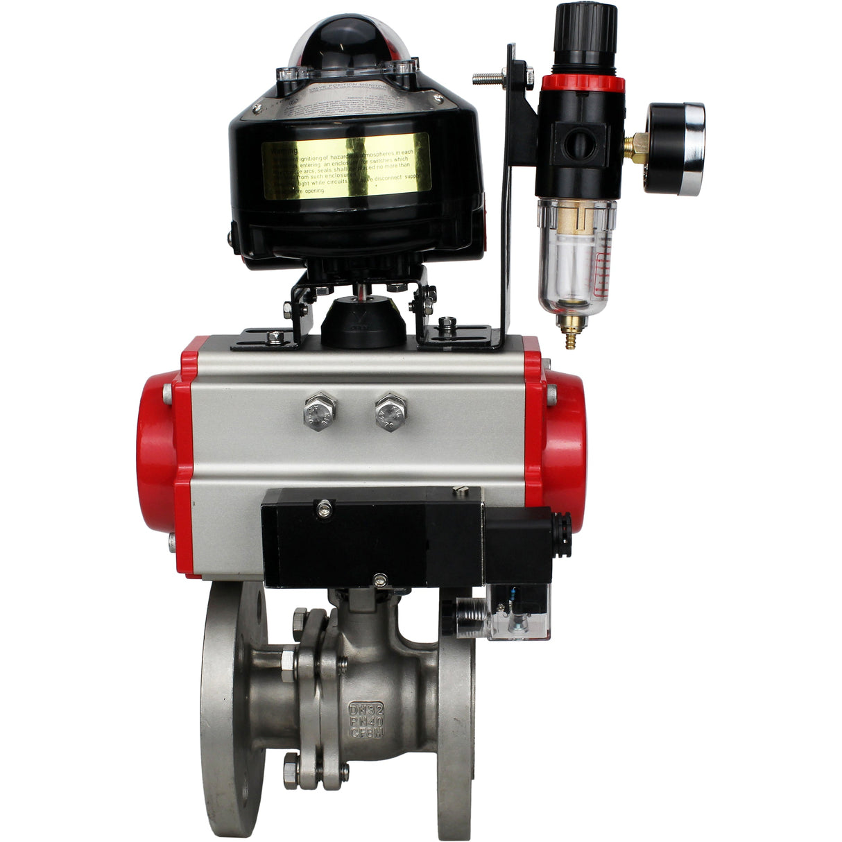Ball valves Elephant BV3232P(2pc)-FP-F-ISO-H DN15-250 flanged, full bore, two-piece, stainless steel body. steel SS316, seal - PTFE, with pneumatic drive Elephant PA-DA 052-210 pneumatic distributor 4M310-08 NAMUR 24V ATU AFC2000 LSU APL-510N-EX
