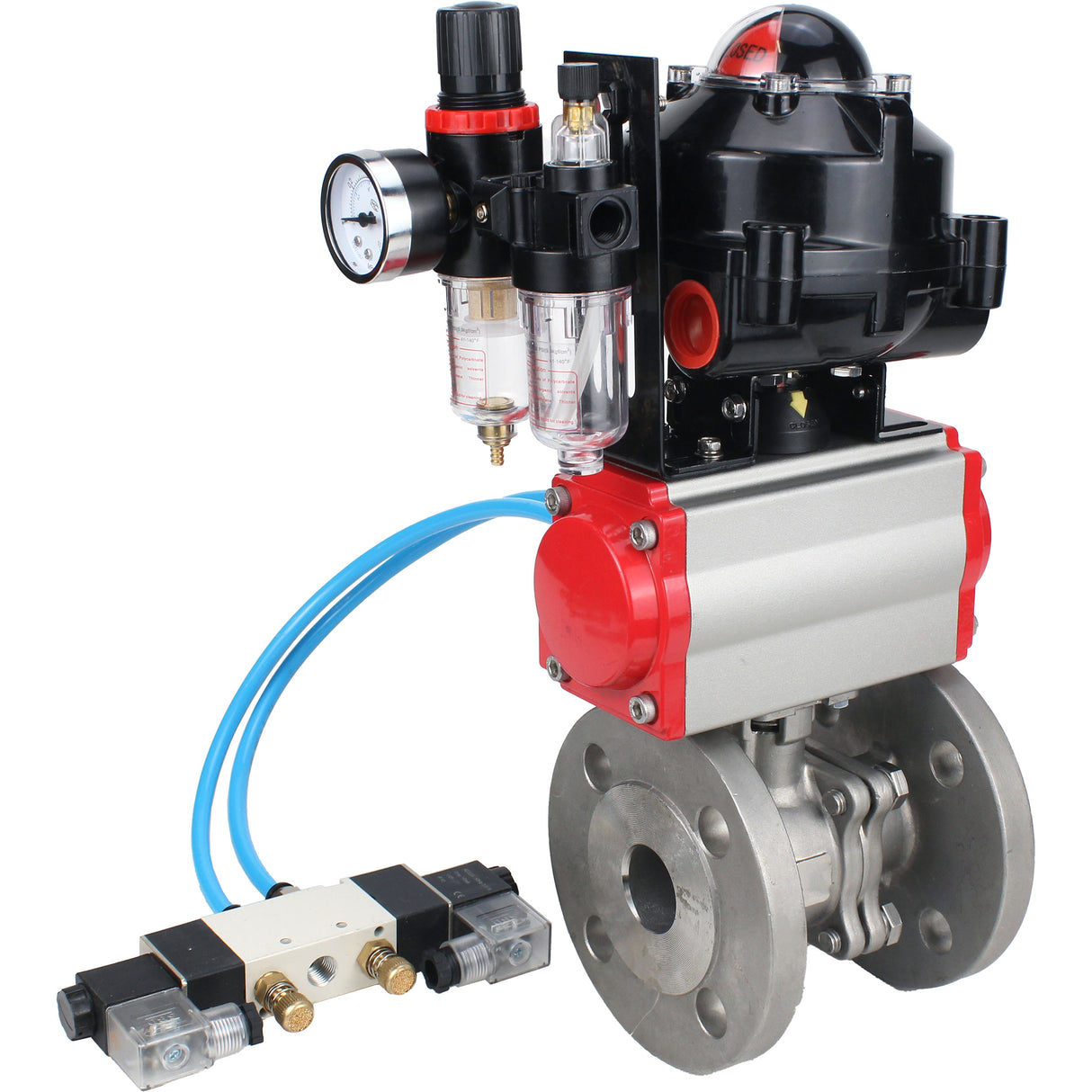Ball valves Elephant BV3232P(2pc)-FP-F-ISO-H DN15-250 flanged, full bore, two-piece, stainless steel body. steel SS316, seal - PTFE, with pneumatic actuator Elephant PA-DA 052-210 pneumatic distributor 4V320-08 ATU AFC2000 LSU APL-510N-EX