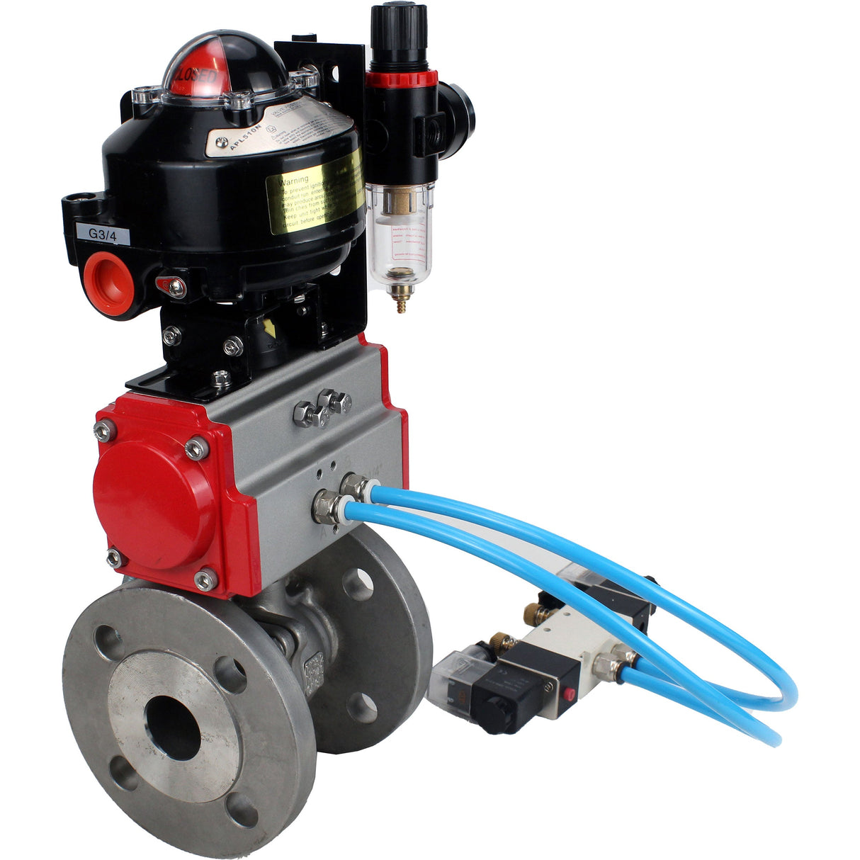 Ball valves Elephant BV3232P(2pc)-FP-F-ISO-H DN15-250 flanged, full bore, two-piece, stainless steel body. steel SS316, seal - PTFE, with pneumatic actuator Elephant PA-DA 052-210 pneumatic distributor 4V320-08 ATU AFC2000 LSU APL-510N-EX