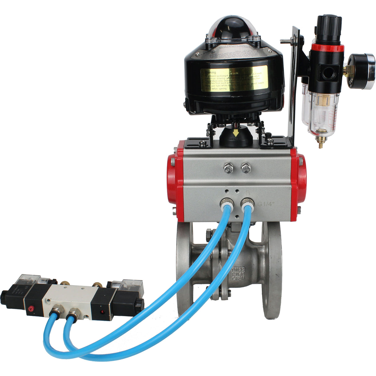 Ball valves Elephant BV3232P(2pc)-FP-F-ISO-H DN15-250 flanged, full bore, two-piece, stainless steel body. steel SS316, seal - PTFE, with pneumatic actuator Elephant PA-DA 052-210 pneumatic distributor 4V320-08 ATU AFC2000 LSU APL-510N-EX