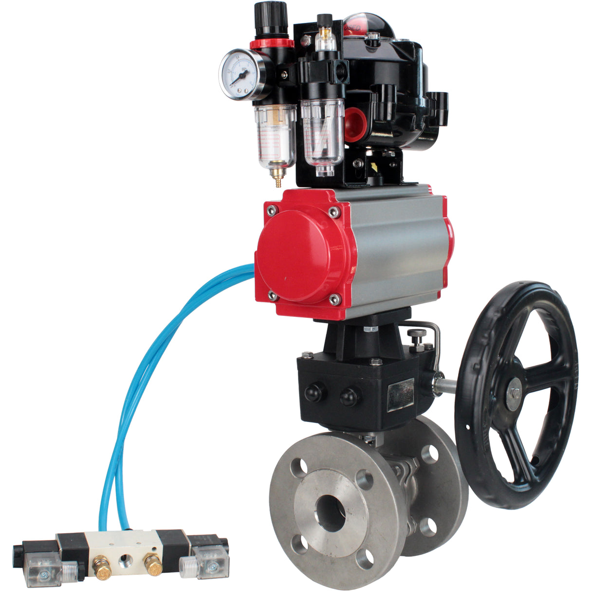 Ball valves Elephant BV3232P(2pc)-FP-F-ISO-H DN15-250 flanged, two-piece, body - stainless steel SS316, seal - PTFE, with pneumatic drive PA-DA-052-210 pneumatic distributor 4V320-08 gearbox MON ATU AFC2000 LSU APL-510N-EX