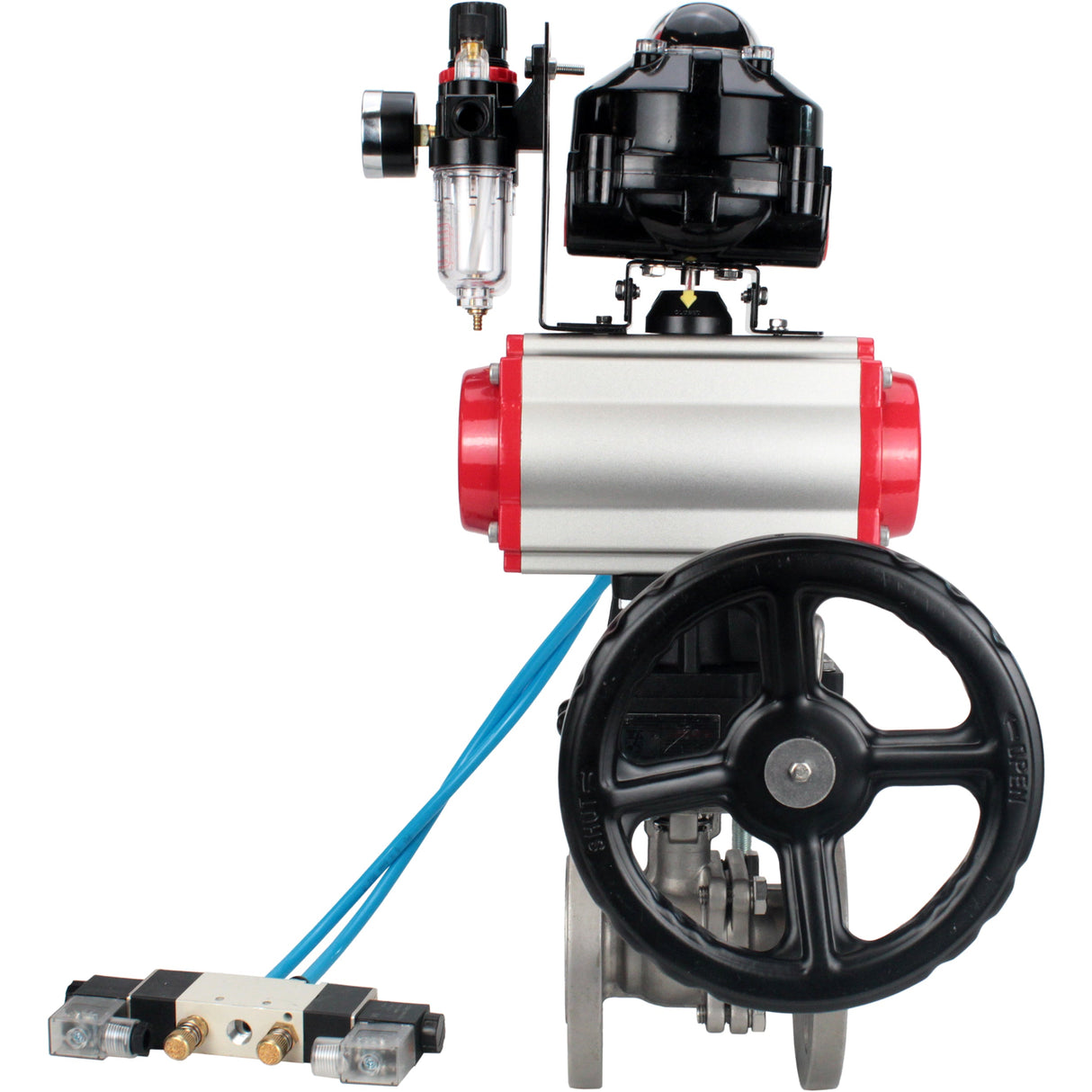 Ball valves Elephant BV3232P(2pc)-FP-F-ISO-H DN15-250 flanged, two-piece, body - stainless steel SS316, seal - PTFE, with pneumatic drive PA-DA-052-210 pneumatic distributor 4V320-10 gearbox MON ATU AFC2000 LSU APL-510N-EX